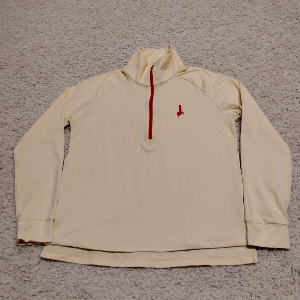 Marine Layer Pullover Womens Small Yellow 1/4 Zip Whiskey Drinking Makers Mark